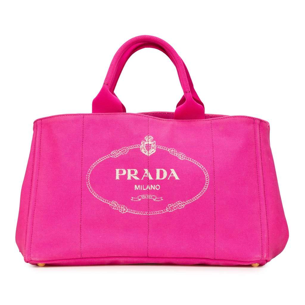Prada Large Canvas Canapa Logo Satchel Pink Canvas Good - Front View