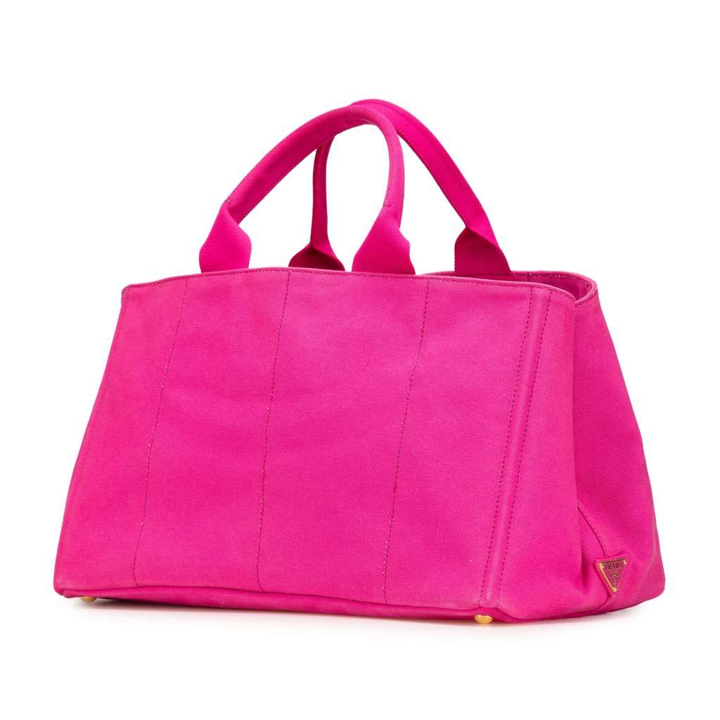Prada Large Canvas Canapa Logo Satchel Pink Canvas Good - Back View