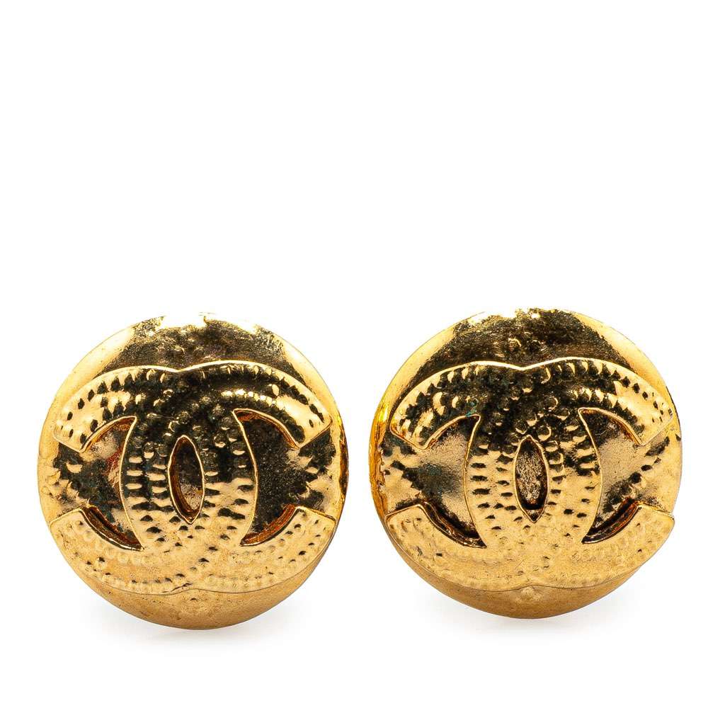 Chanel Gold Plated CC Clip on Earrings Gold Metal Good - Front View