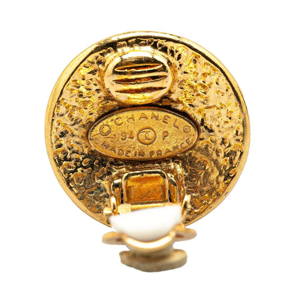 Chanel Gold Plated CC Clip on Earrings Gold Metal Good - Inside View
