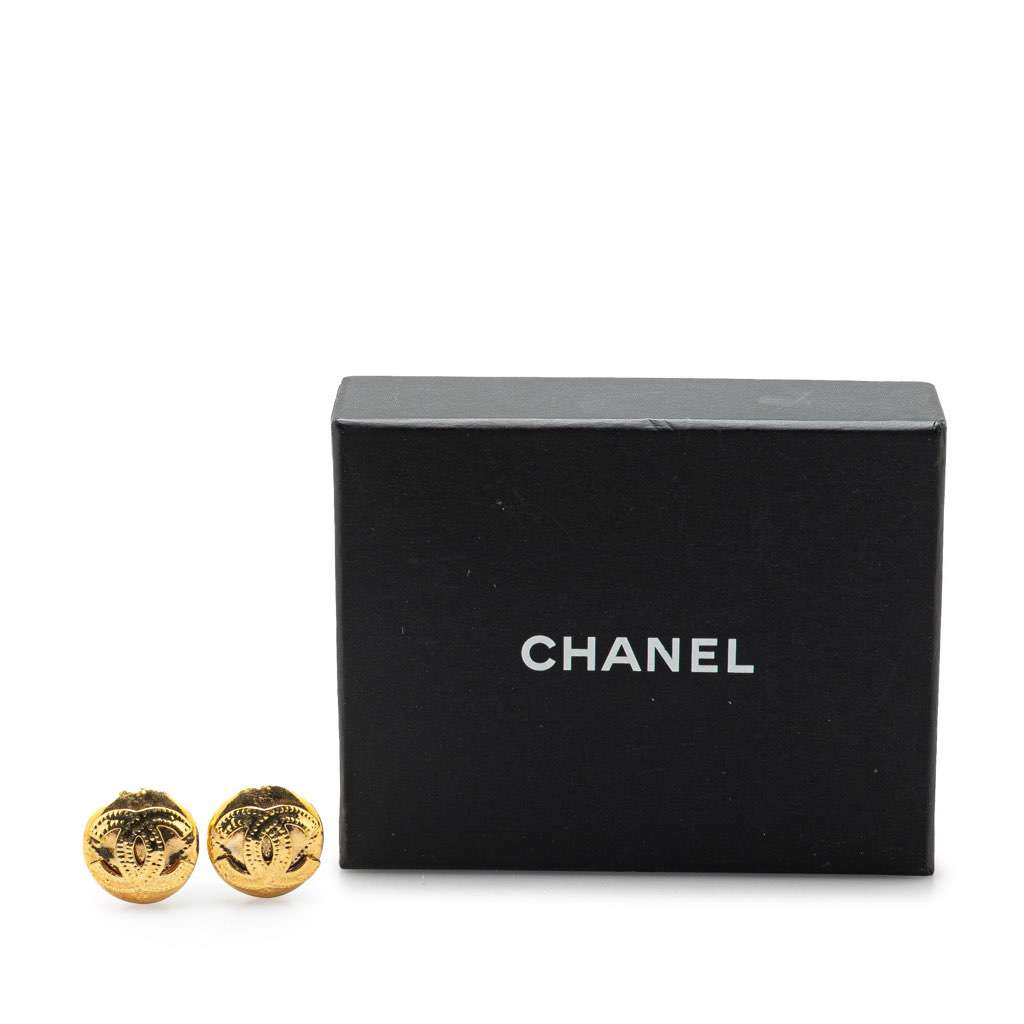 Chanel Gold Plated CC Clip on Earrings Gold Metal Good - Model View