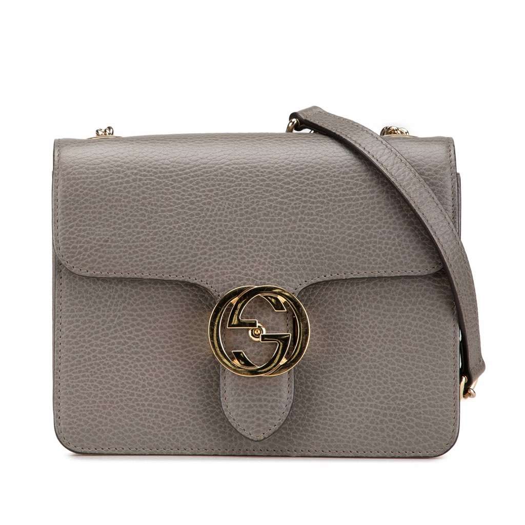 Gucci Small Dollar Calfskin Interlocking G Crossbody Grey Leather Good - Front View