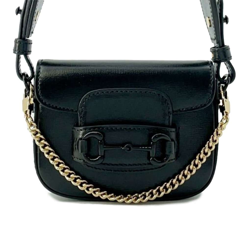 Gucci Mini Leather Horsebit 1955 Web Satchel Black Leather Good - Front View