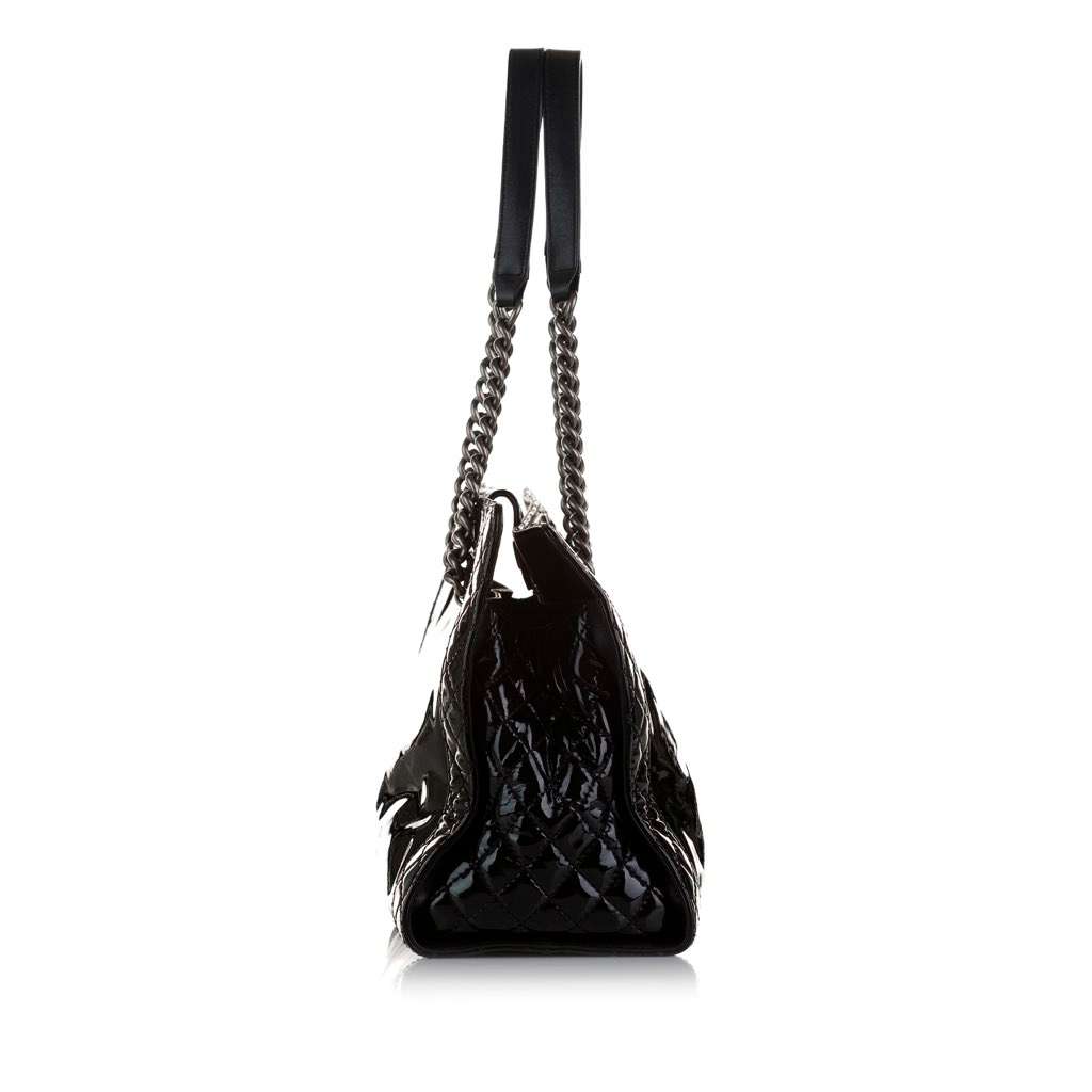 Chanel Patent Boy Reverso Shopping Tote Black Leather Good - Inside View