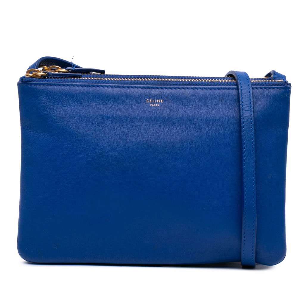 Celine Small Lambskin Trio Crossbody Blue Leather Good - Front View