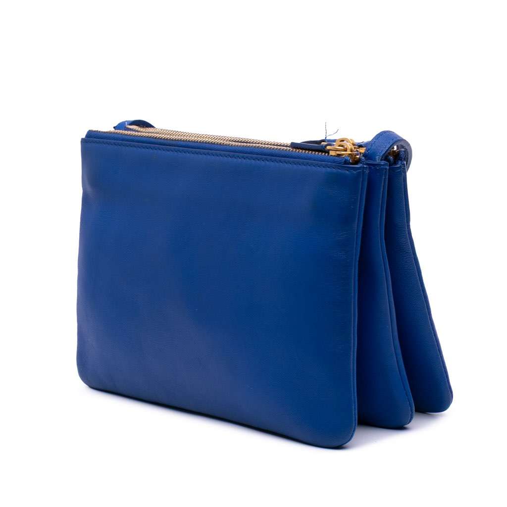 Celine Small Lambskin Trio Crossbody Blue Leather Good - Back View