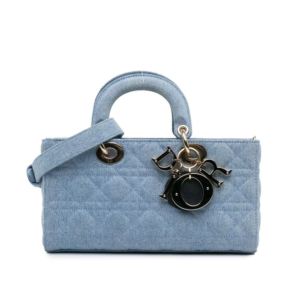 Dior Medium Denim Cannage Lady D Joy Blue Denim Very good condition - Front View