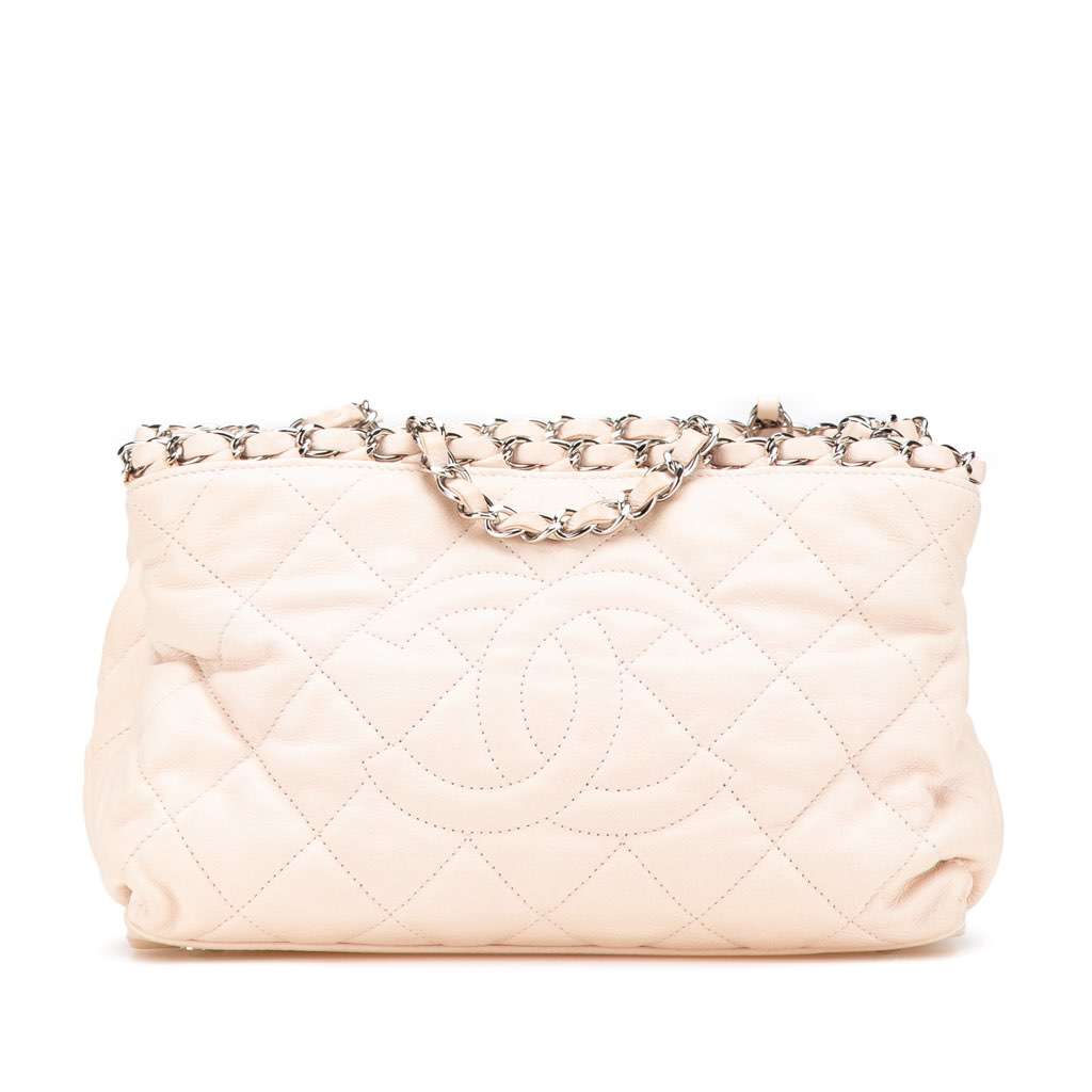 Chanel Mini Quilted Lambskin Chain Me Tote Brown Leather Good - Front View