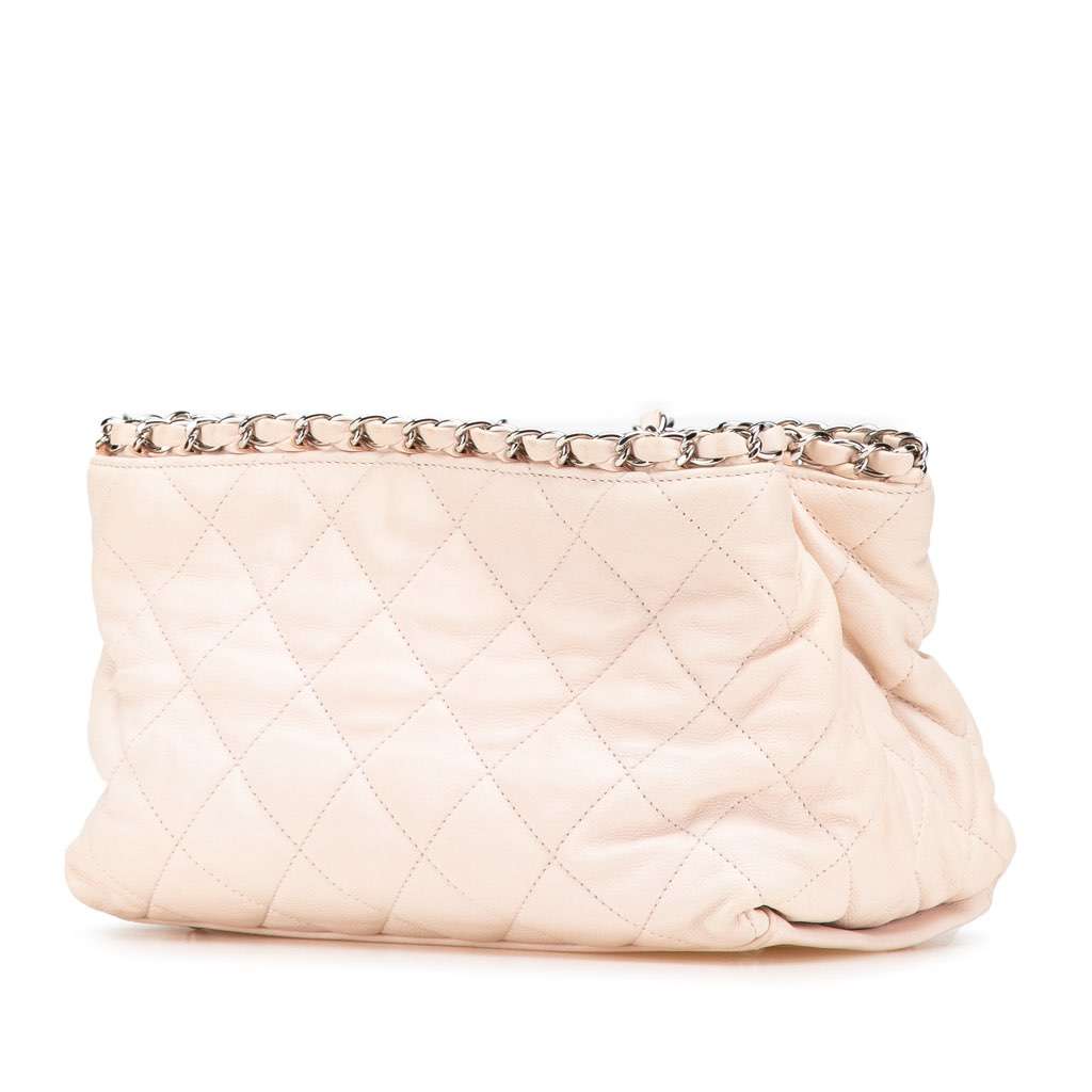 Chanel Mini Quilted Lambskin Chain Me Tote Brown Leather Good - Back View