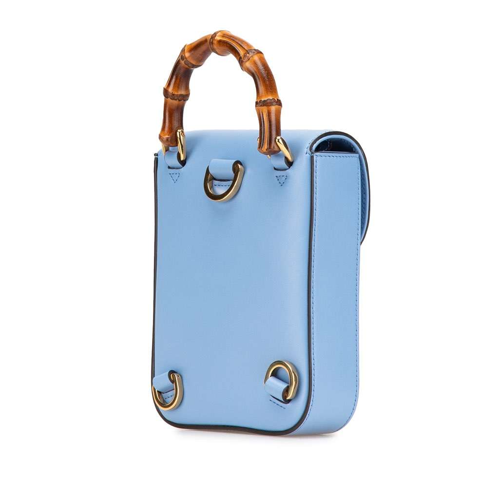 Gucci Mini Calfskin Bamboo Top Handle Bag Blue Leather Very good - Back View