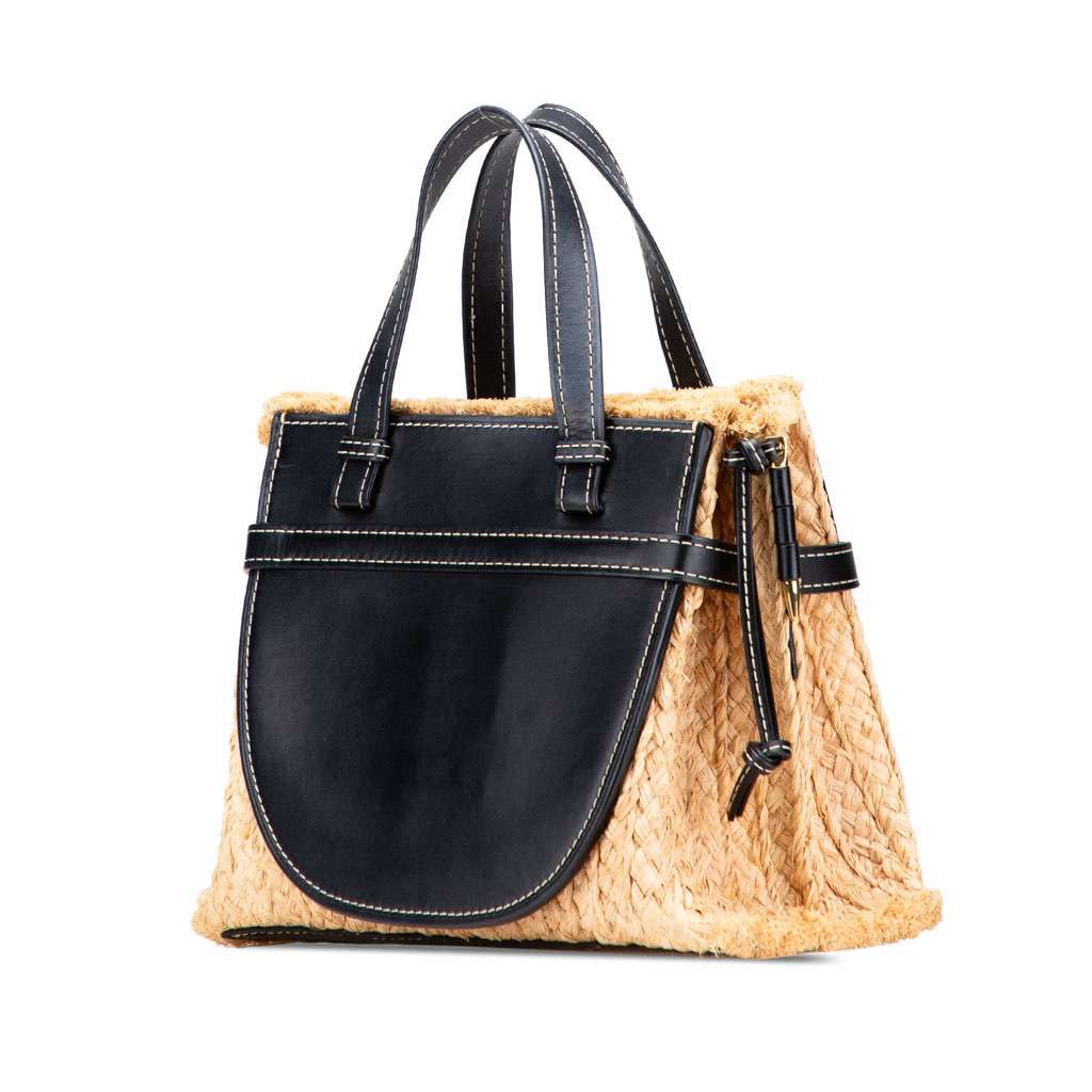 Loewe Small Raffia and Leather Gate Top Handle Bag Brown Good condition - Back View