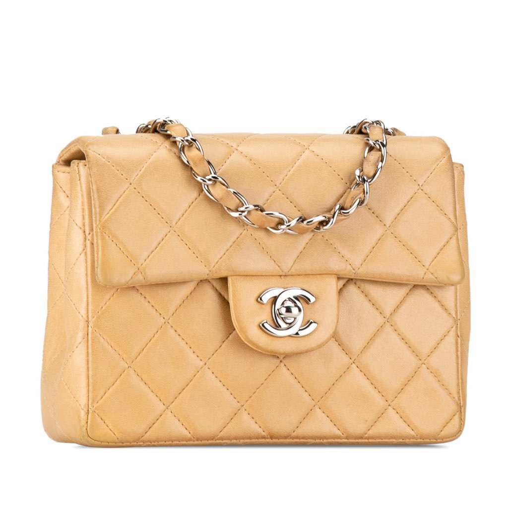Chanel Mini Square Classic Lambskin Single Flap Brown Leather Good - Back View