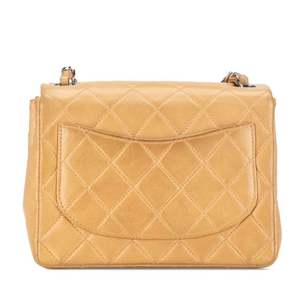 Chanel Mini Square Classic Lambskin Single Flap Brown Leather Good - Inside View