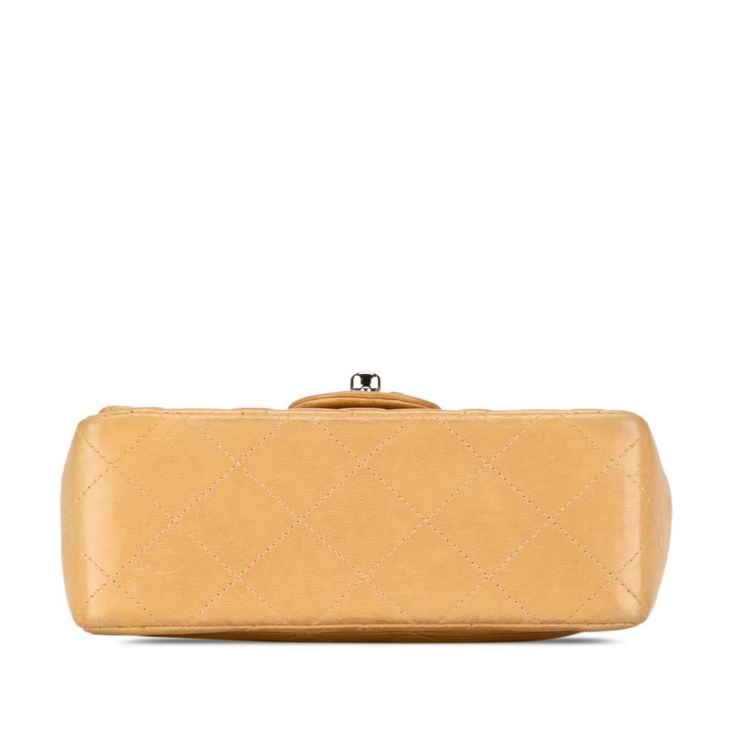 Chanel Mini Square Classic Lambskin Single Flap Brown Leather Good - Model View