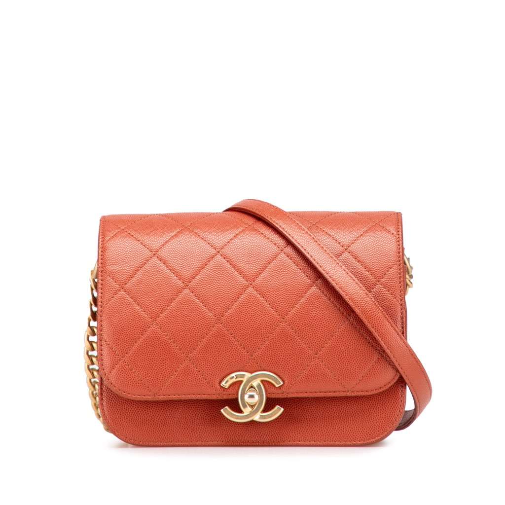 Chanel Mini CC Quilted Caviar Messenger Single Flap Red Leather Very good - Front View