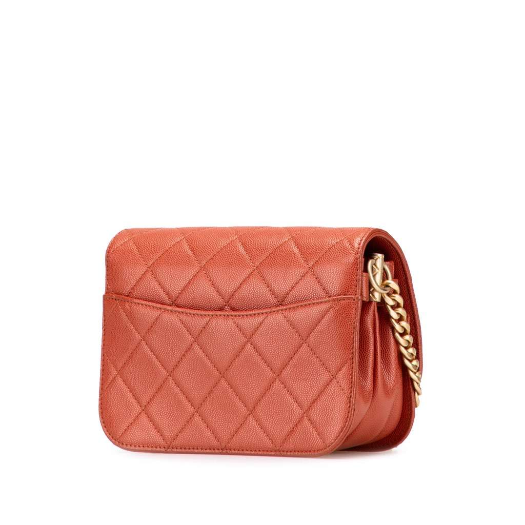 Chanel Mini CC Quilted Caviar Messenger Single Flap Red Leather Very good - Back View