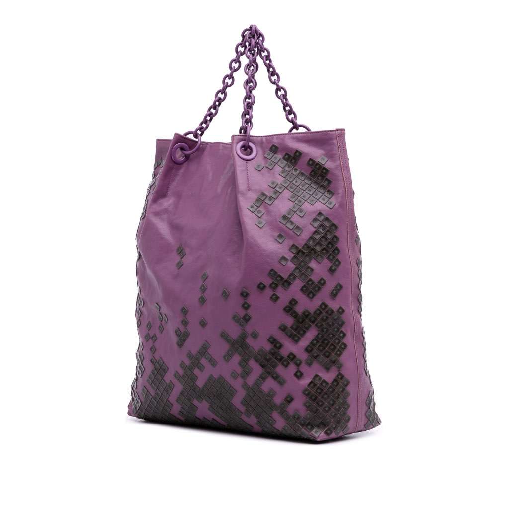 Bottega Veneta Vitello Mosaico Laque Tote Purple Leather Very good - Back View