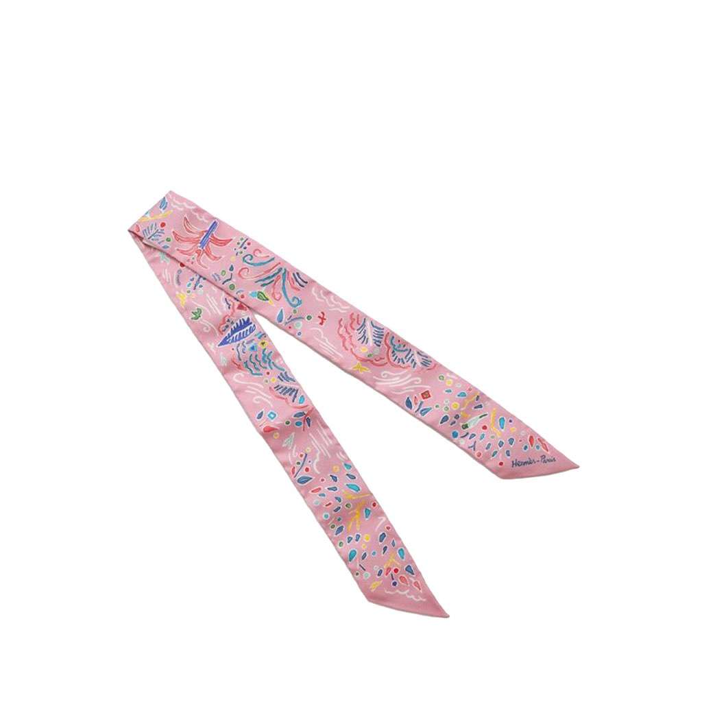 Hermès Isola Di Primavera Silk Twilly Scarf Pink Silk Very good condition - Back View