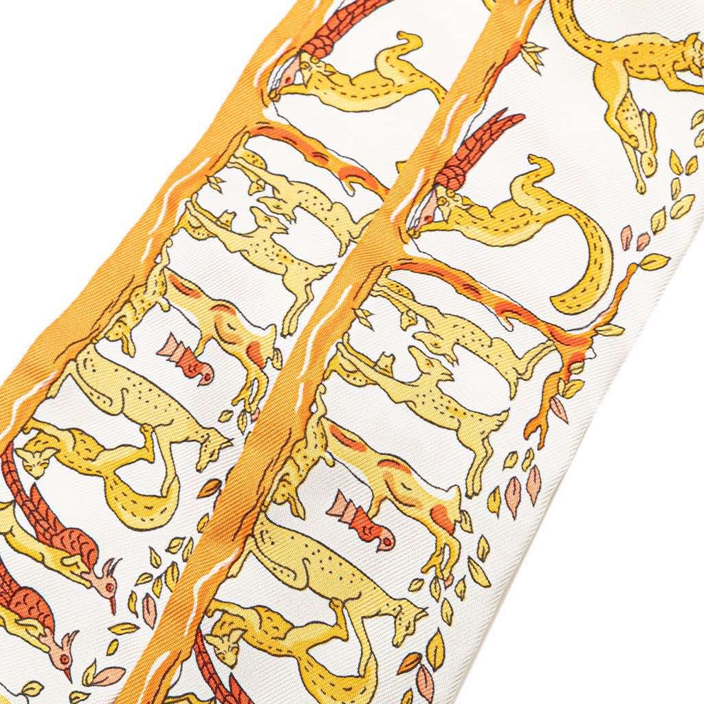 Hermès Alphabet Twilly Silk Scarf White Silk Very good condition - Back View