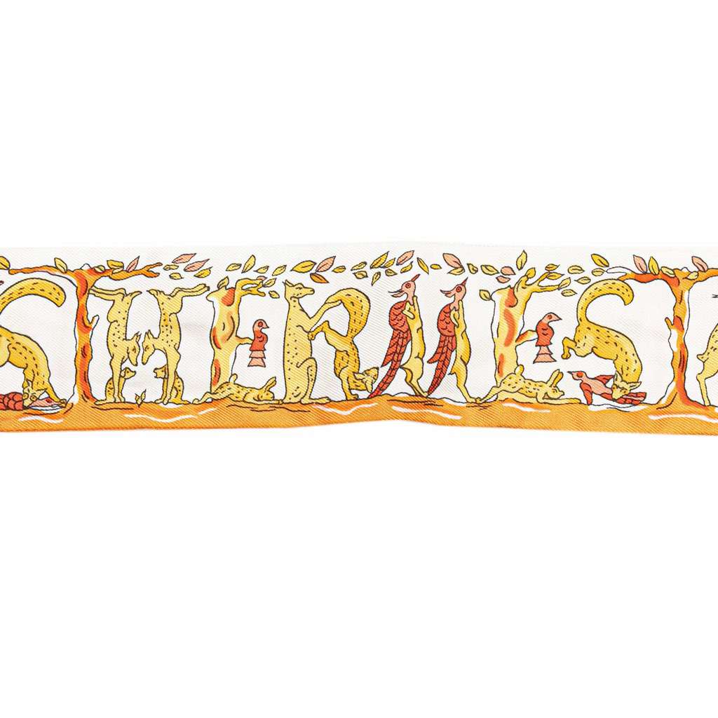 Hermès Alphabet Twilly Silk Scarf White Silk Very good condition - Box View
