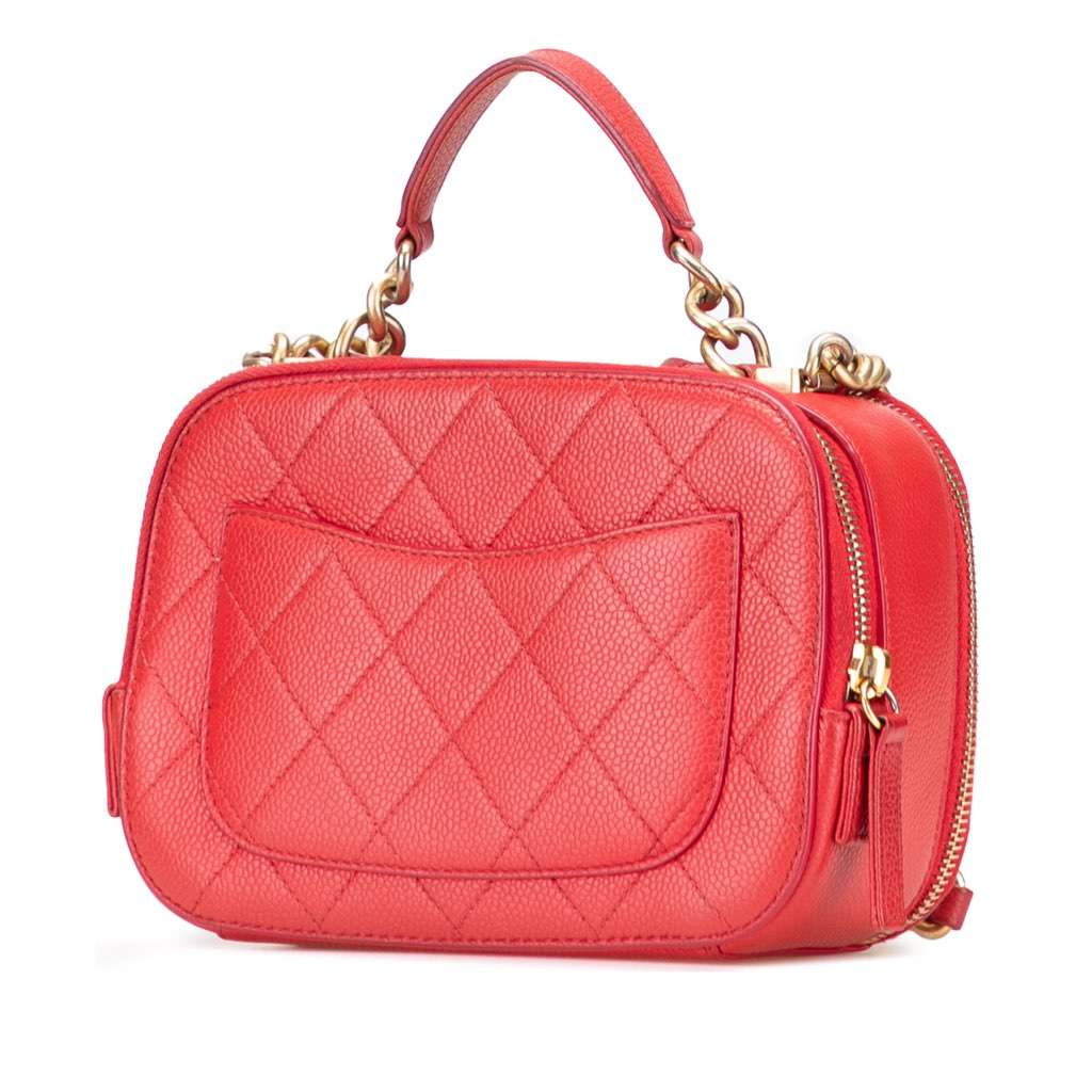 Chanel Small Quilted Caviar Top Handle Camera Bag Red Leather Very good - Back View