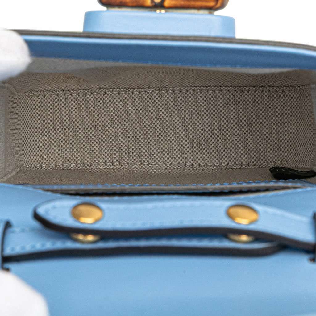 Gucci Mini Calfskin Bamboo Top Handle Bag Blue Leather Very good - Model View