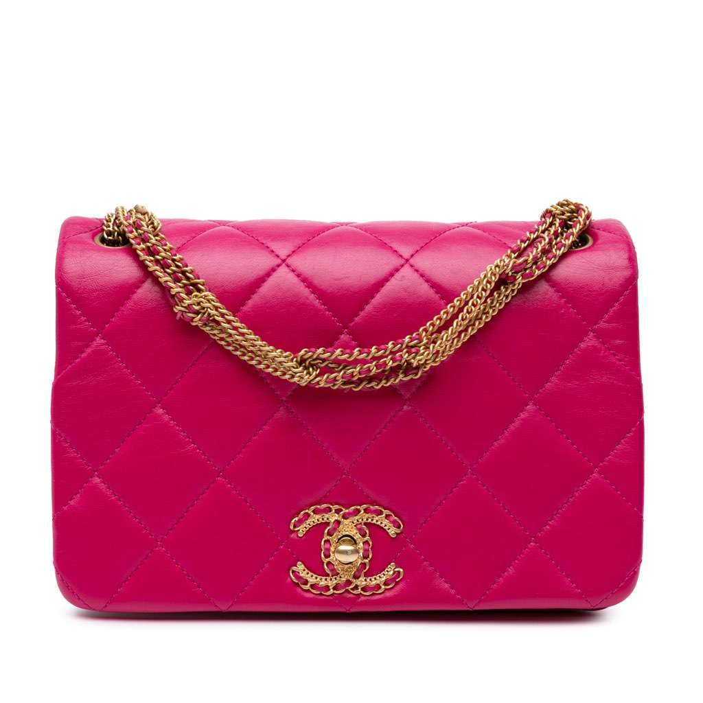 Chanel Small Quilted Lambskin On And On Chain Flap Pink Leather Very good - Front View