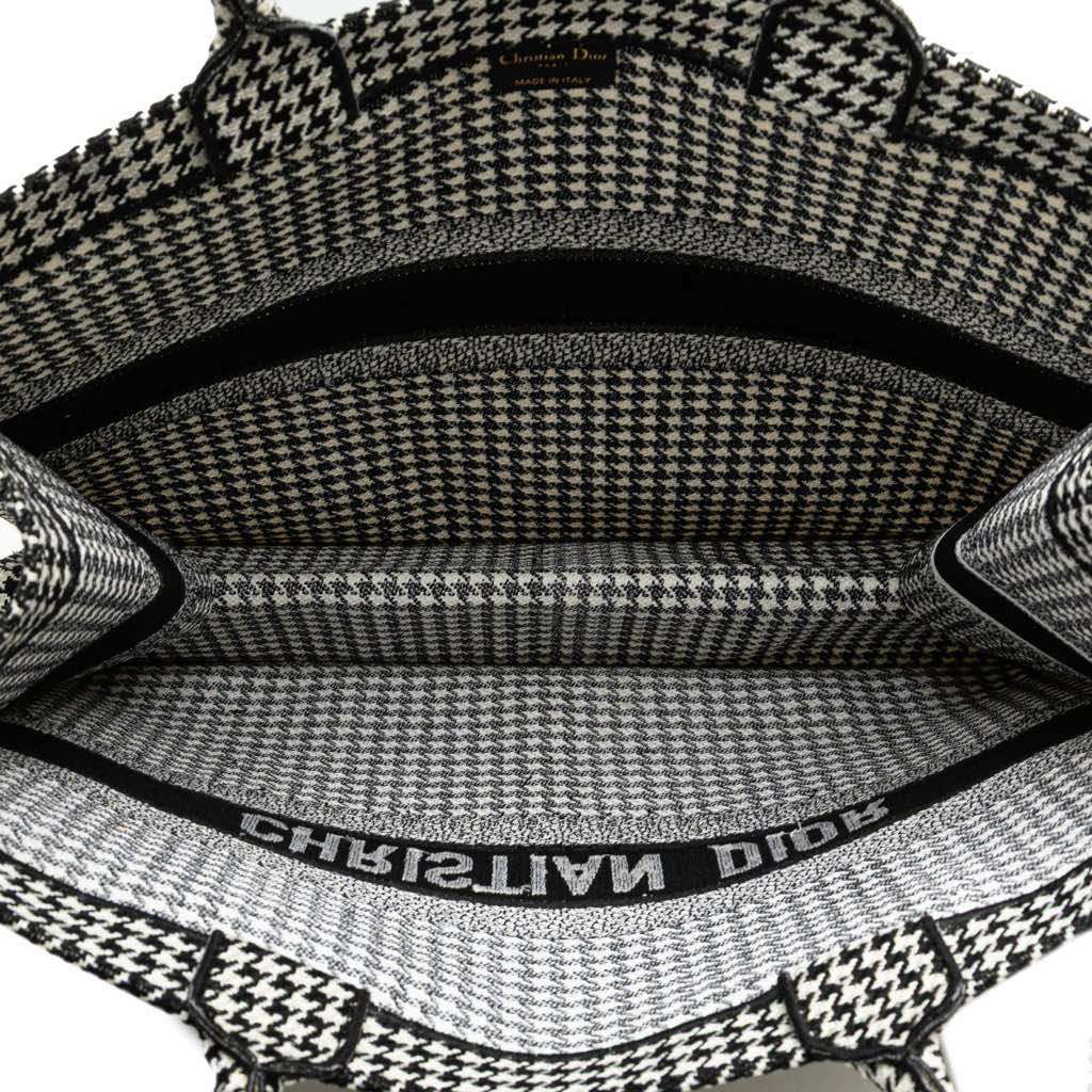 Dior Large Canvas Houndstooth Embroidered Book Tote Black Canvas Good - Model View