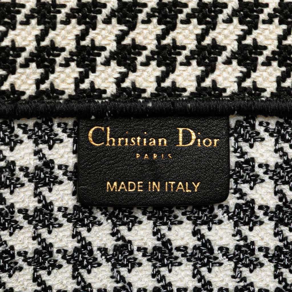 Dior Large Canvas Houndstooth Embroidered Book Tote Black Canvas Good - Box View