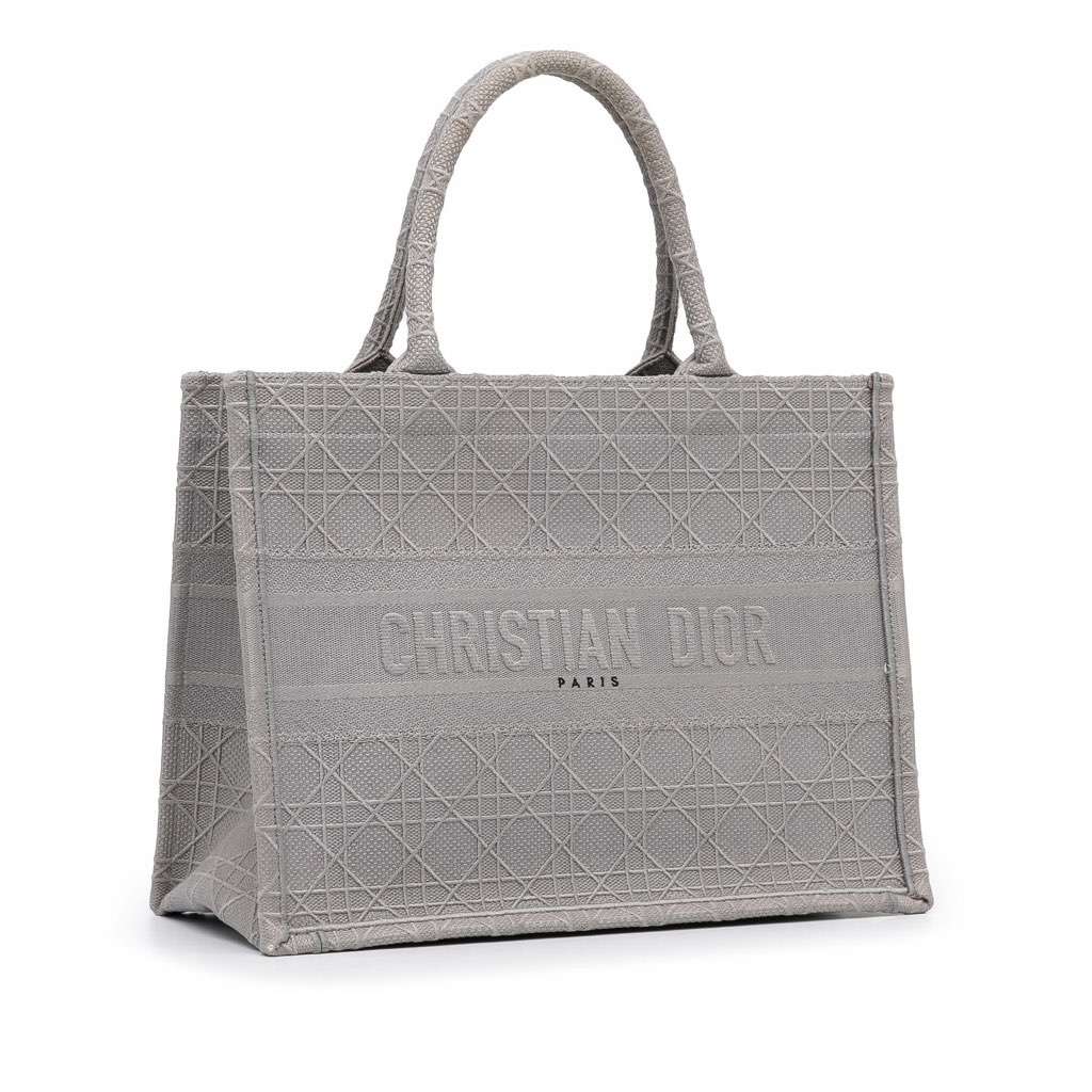 Dior Medium Cannage Embroidered Book Tote Grey Canvas Very good - Back View