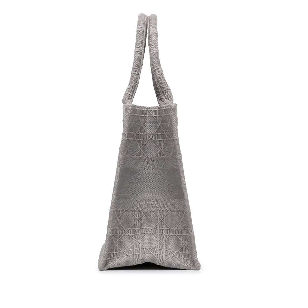 Dior Medium Cannage Embroidered Book Tote Grey Canvas Very good - Model View