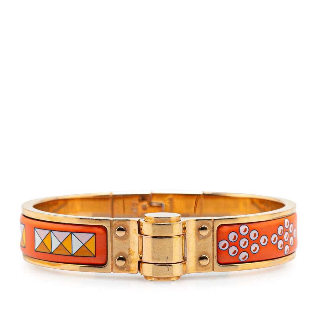 Hermès Narrow Enamel La Vie En Rouge Charniere Bracelet PM Orange Good condition - Front View