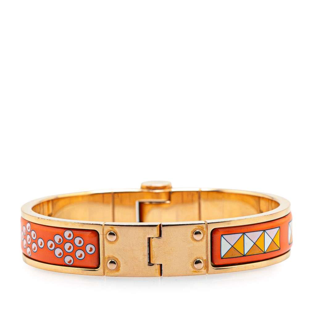 Hermès Narrow Enamel La Vie En Rouge Charniere Bracelet PM Orange Good condition - Inside View