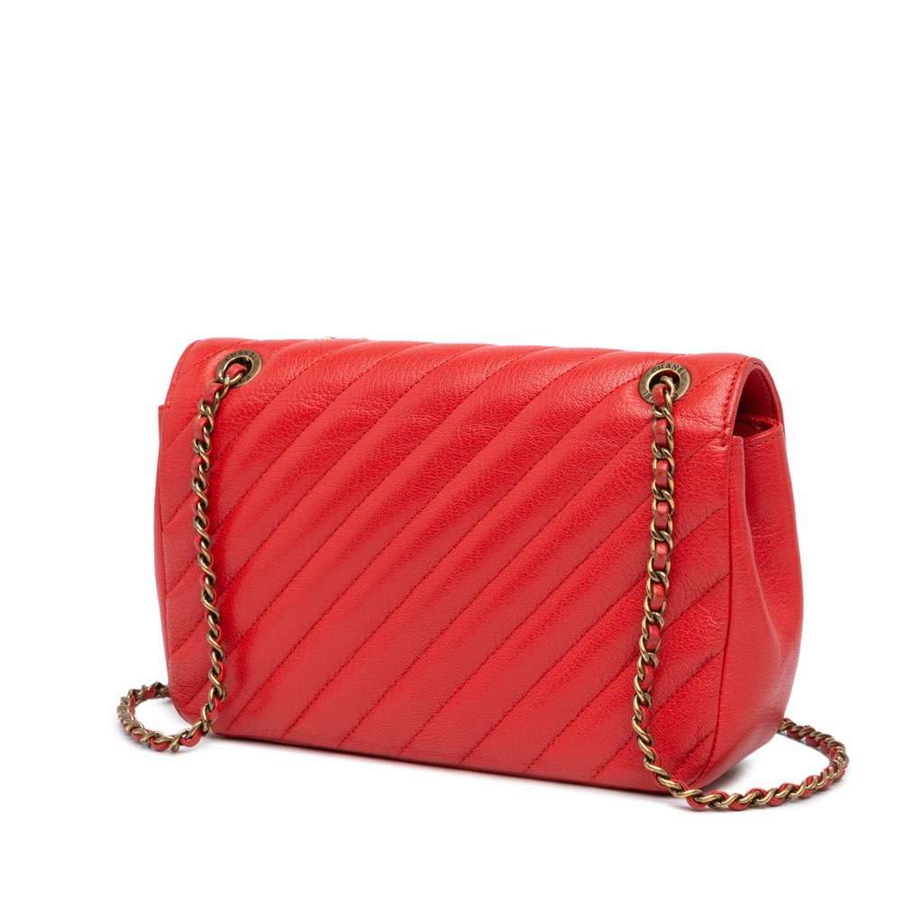 Chanel Small Diagonal Quilted Goatskin Flap Red Leather Very good - Back View