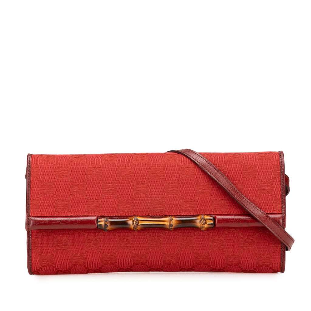 Gucci GG Canvas Bamboo Bar Crossbody Red Canvas Very good - Front View