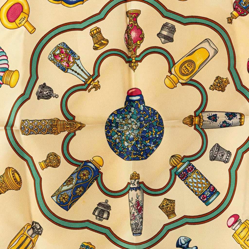 Hermès Qu'Importe Le Flacon Silk Scarf Yellow Silk Good condition - Back View