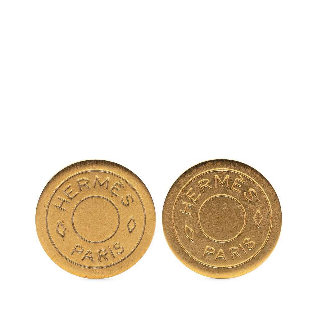 Hermès Gold Plated Bijouterie Fantaisie Clou De Selle Clip On Earrings Gold Metal Good condition - Front View