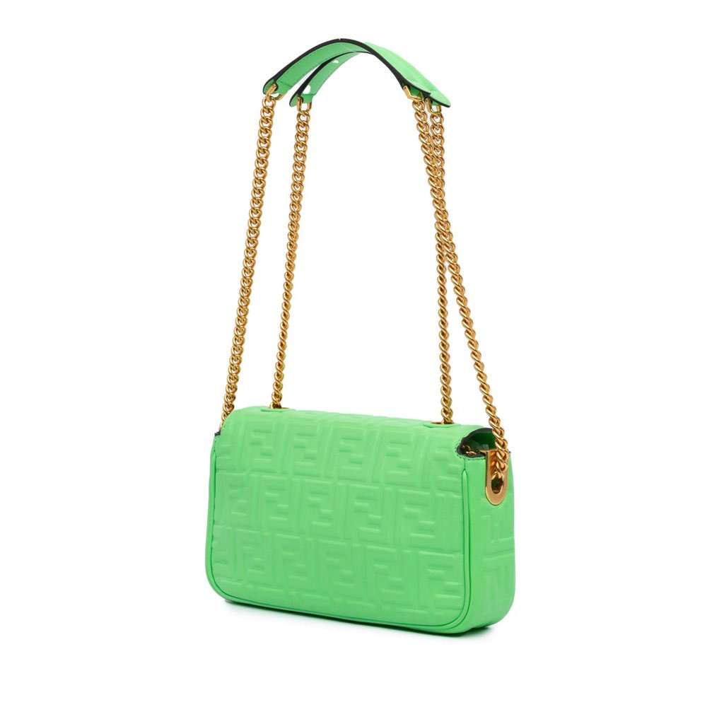 Fendi Zucca Embossed Leather Chain Midi Baguette Green Leather Very good - Back View