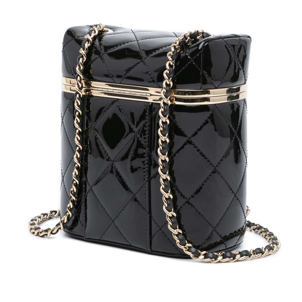 Chanel Quilted Patent Logo Chain Vanity Case Black Leather Very good - Back View
