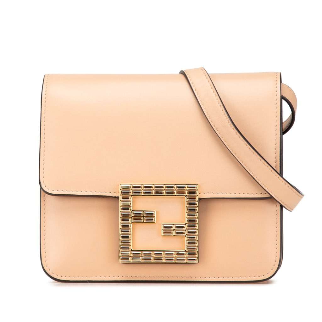 Fendi Leather Crystal Fab Crossbody Brown Leather Very good - Front View