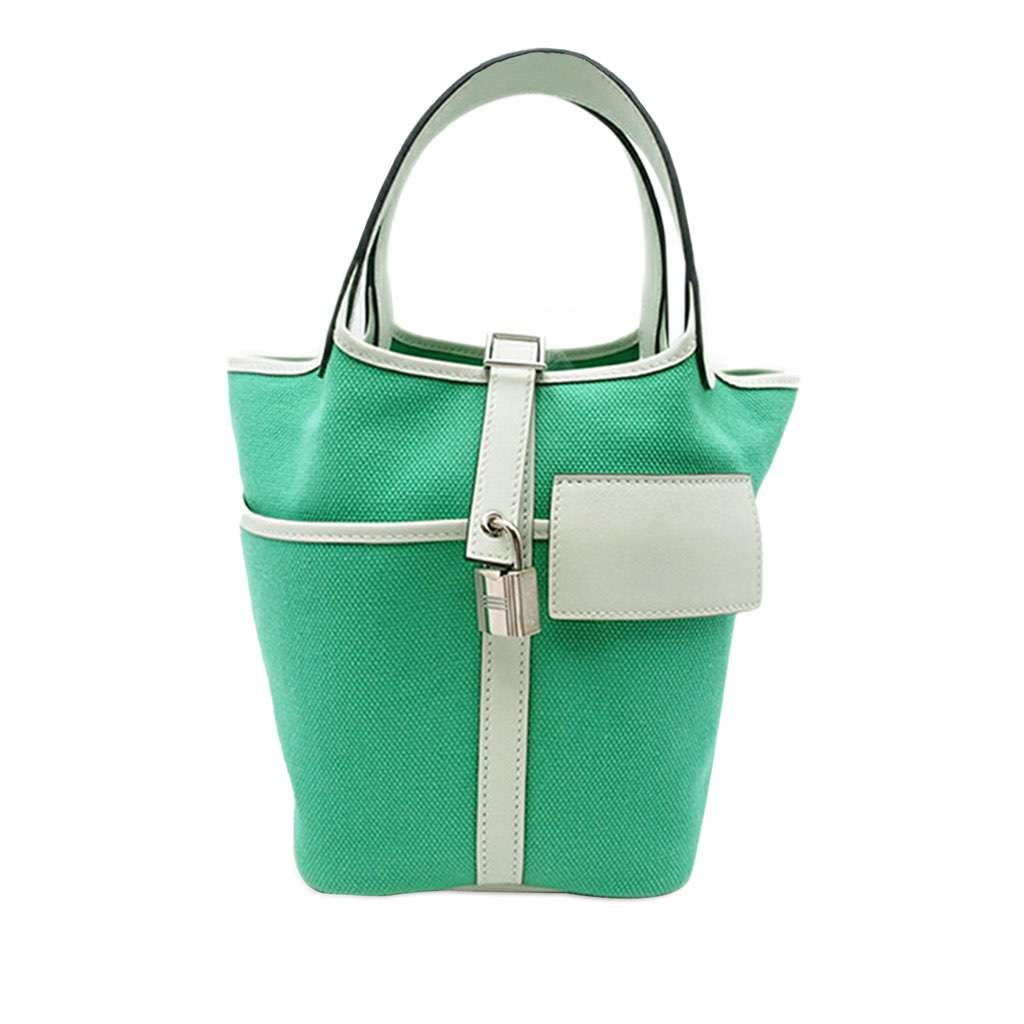 Hermès Toile Goeland and Swift Cargo Picotin Lock 18 Green Canvas Good condition - Front View