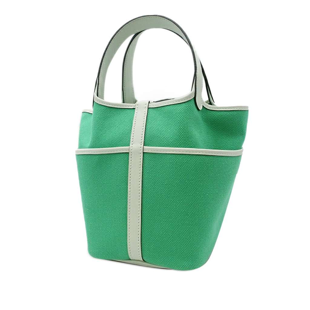 Hermès Toile Goeland and Swift Cargo Picotin Lock 18 Green Canvas Good condition - Back View