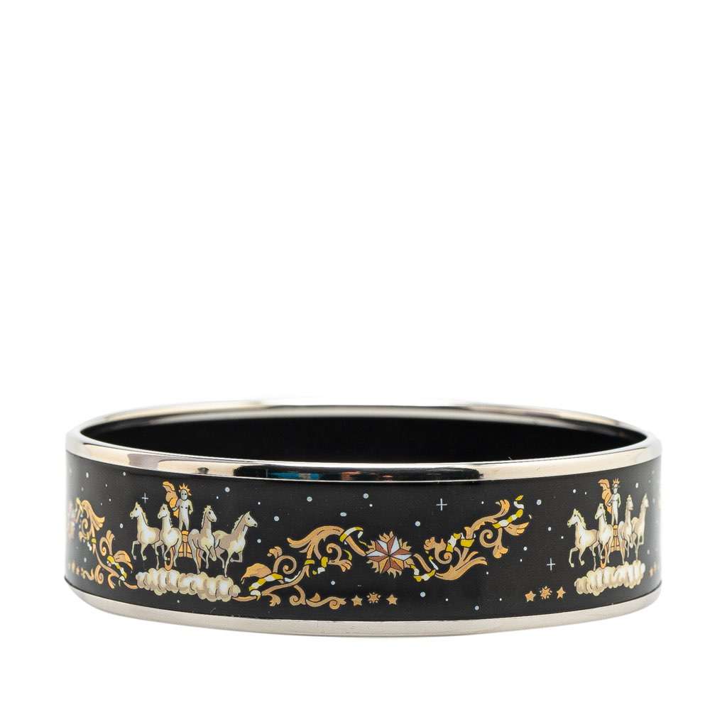Hermès Wide Enamel Printed Horse Motif Bracelet Black Good condition - Back View