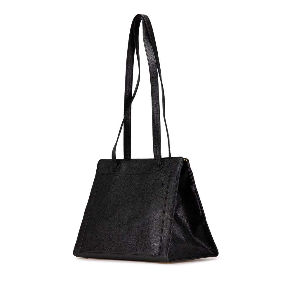 Chanel CC Caviar Leather Tote Black Leather Good - Back View