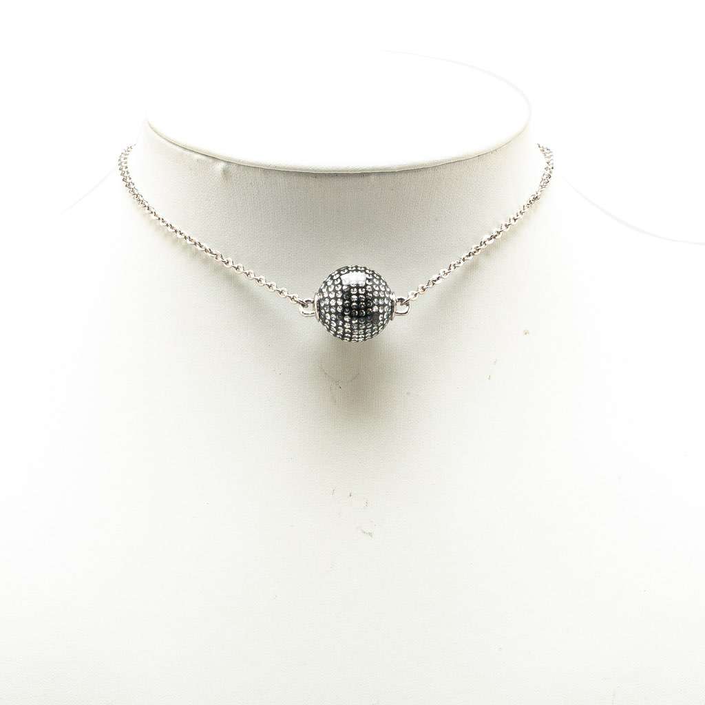 Chanel Silver Mirror Ball Pendant Necklace Silver Silver Good condition - Model View