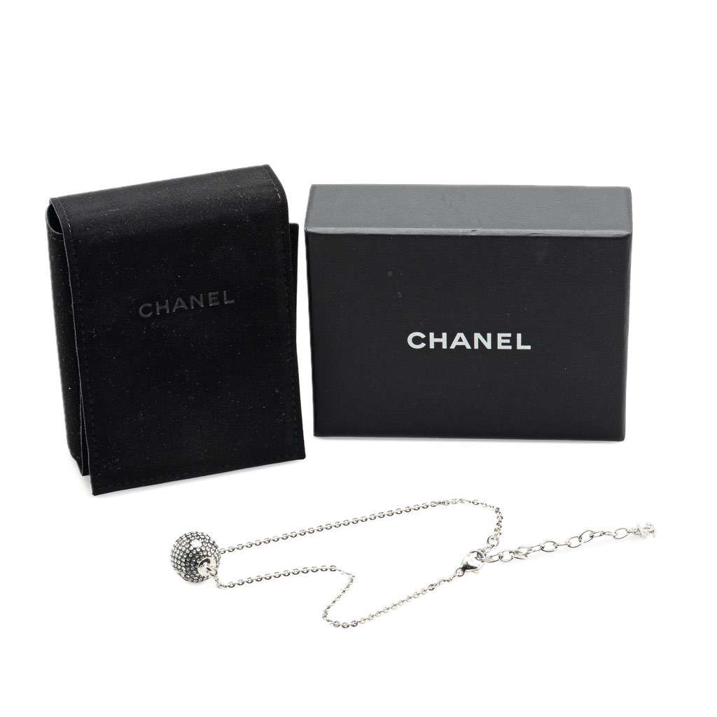 Chanel Silver Mirror Ball Pendant Necklace Silver Silver Good condition - Box View