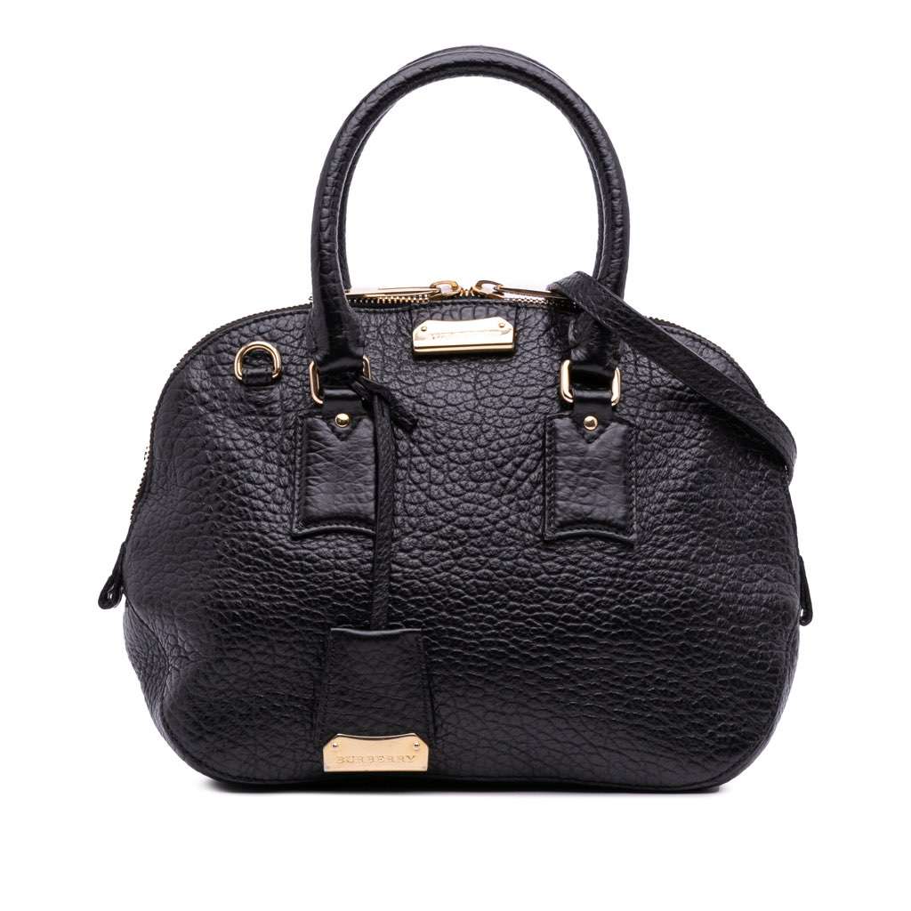 Burberry Small Grained Calfskin Heritage Orchard Bowling Bag Black Leather Good - Front View
