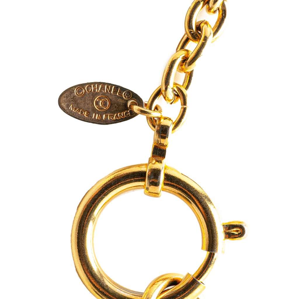 Chanel Gold Plated Circle Logo Pendant Necklace Gold Metal Good - Model View
