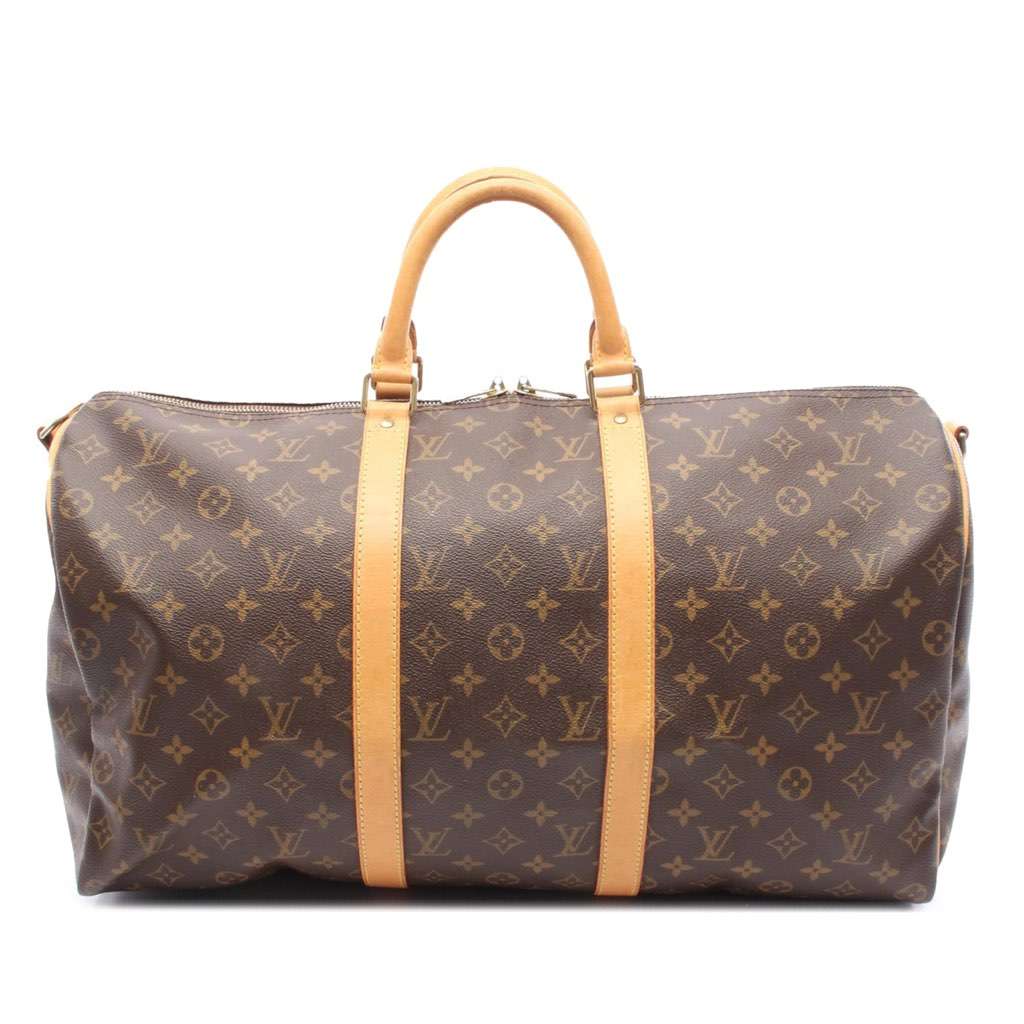 Louis Vuitton Monogram Keepall Bandouliere 50 Brown Canvas Good - Front View