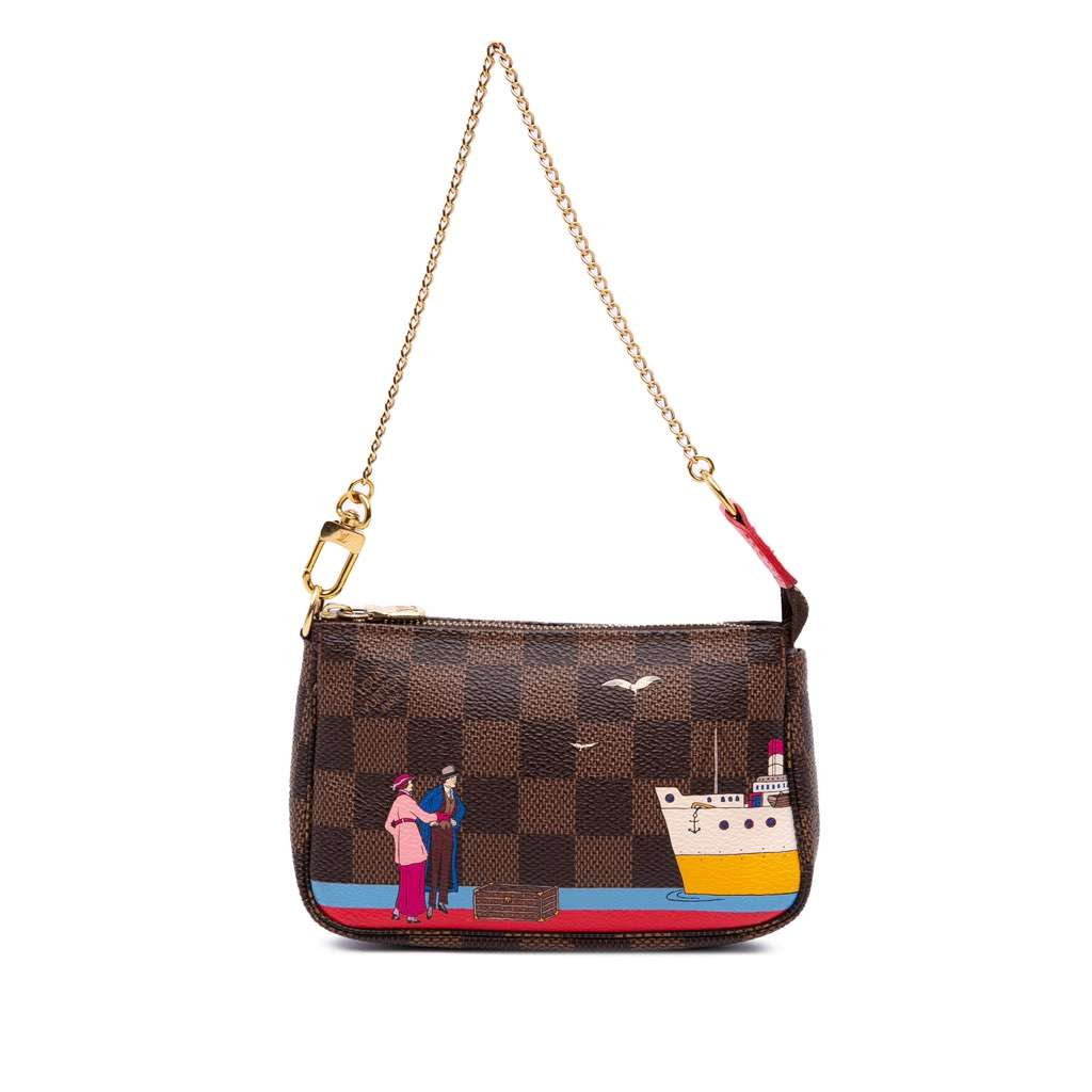 Louis Vuitton Damier Ebene Transatlantic Cruises Mini Pochette Accessoires Brown Canvas Good - Front View